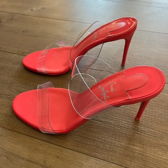 Christian Louboutin Just Nothing 85 PVC & Leather Mules - Picture 6 of 9